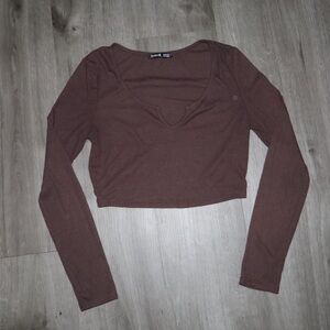 SHEIN Chocolate Long Sleeve Crop Top